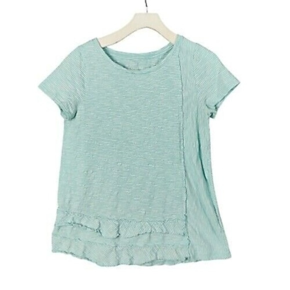 Soft Surroundings Womens Coastal Beach Nautical Stripe Ruffle Top S Beach Blouse
